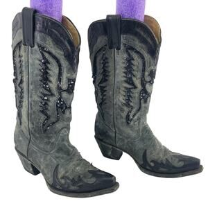 Corral Black/Gray Leather Sequined Western Boots Women’s Size 8 Preowned